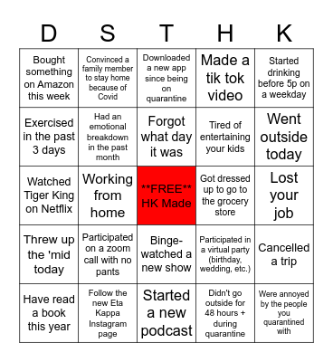 Bored in the house, In the House Bored Bingo Card