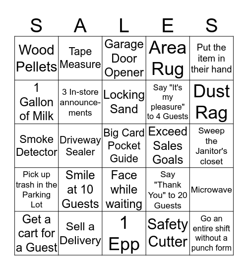 Tipp City Menards Bingo Card