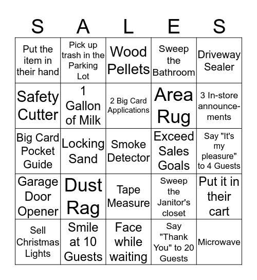 Tipp City Menards Bingo Card