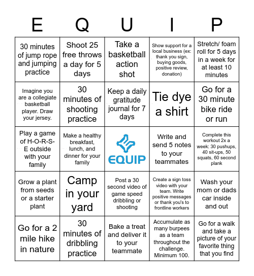 #EquipTeamChallenge Bingo Card