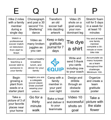 #EquipTeamChallenge Bingo Card