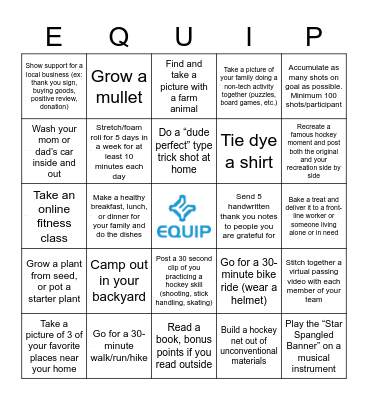 #EquipTeamChallenge Bingo Card
