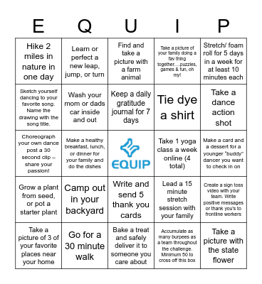 #EquipTeamChallenge Bingo Card