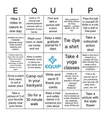 #EquipTeamChallenge Bingo Card
