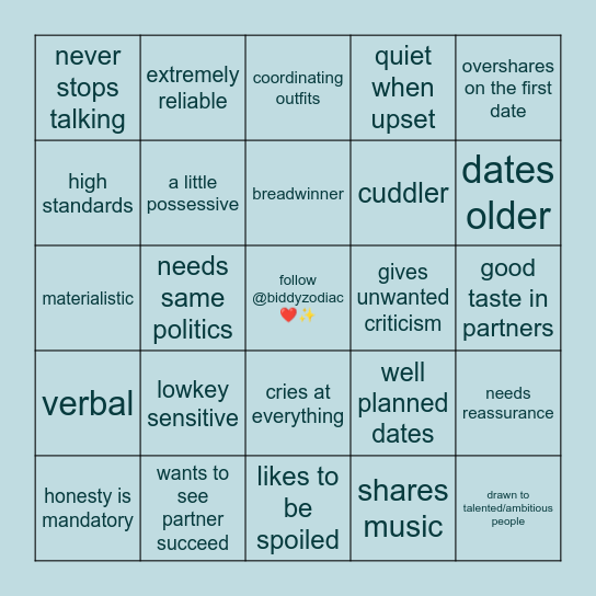 capricorn relationship bingo ✨ Bingo Card