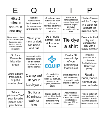 #EquipTeamChallenge Bingo Card