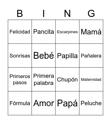 Baby Shower Bingo Card