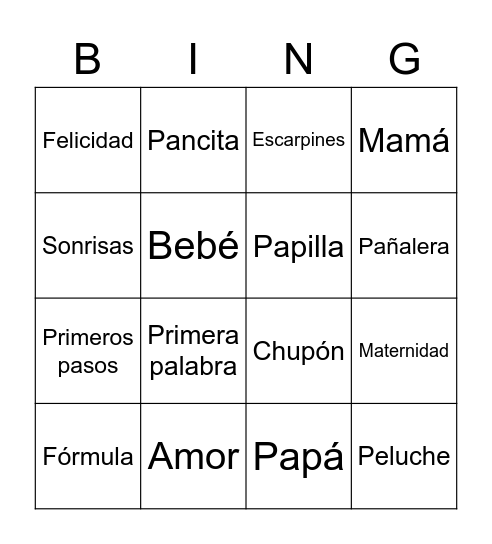 Baby Shower Bingo Card