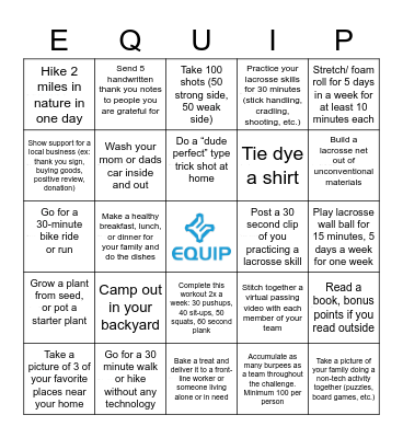 #EquipTeamChallenge Bingo Card