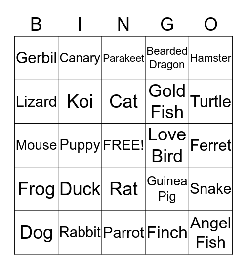 My Pet Bingo Card