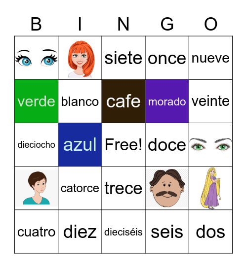 Los Numeros 1 - 20 y Facial Features Bingo Card