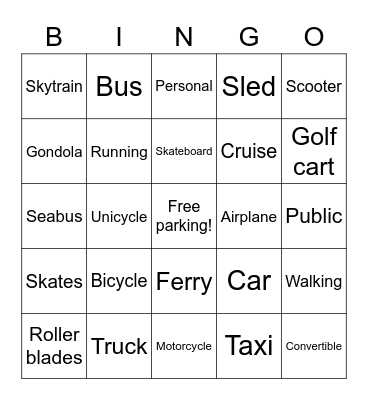 Transportation Bingo Card