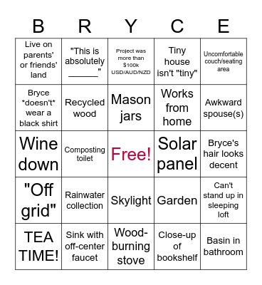 Living Big in a Tiny House Bingo Card