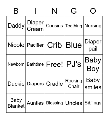 Nicole's Baby #2 Sprinkle Bingo Card
