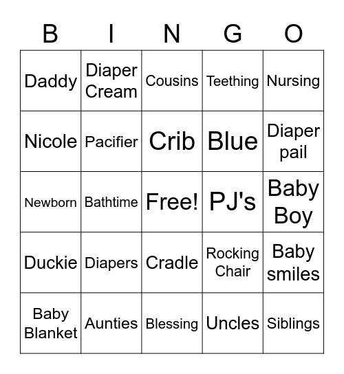 Nicole's Baby #2 Sprinkle Bingo Card