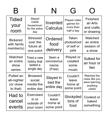 Quarantine BINGO Card