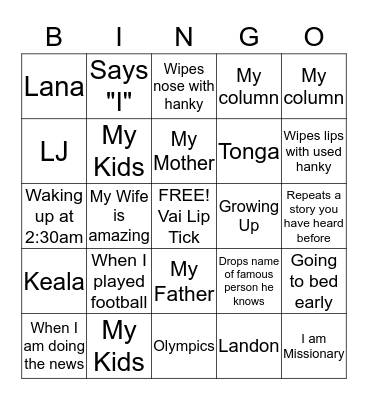 Uncle Vai Bingo Card