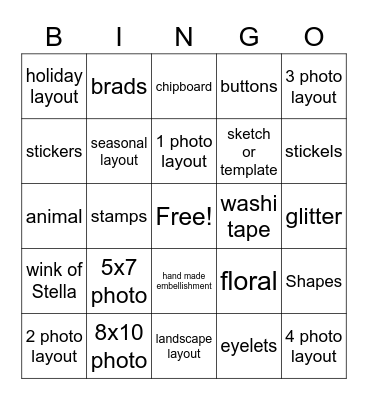 Scrapbook Bingo Card