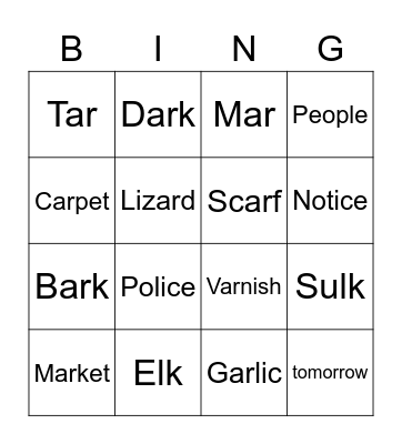 Zaid Bingo Card