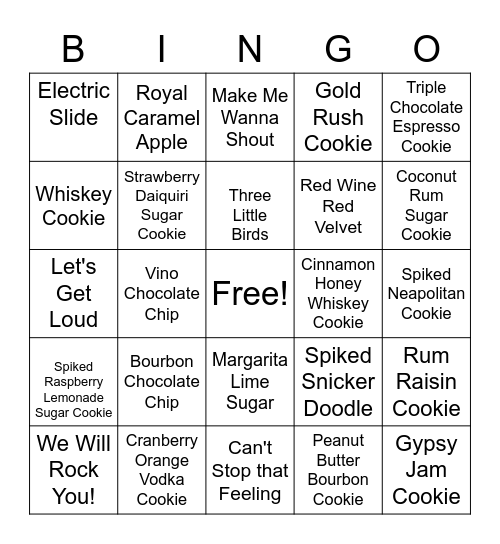 The Tipsy Cookie Bingo Card