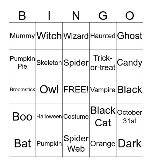 Halloween Bingo Card