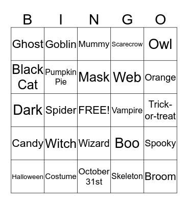 Halloween Bingo Card