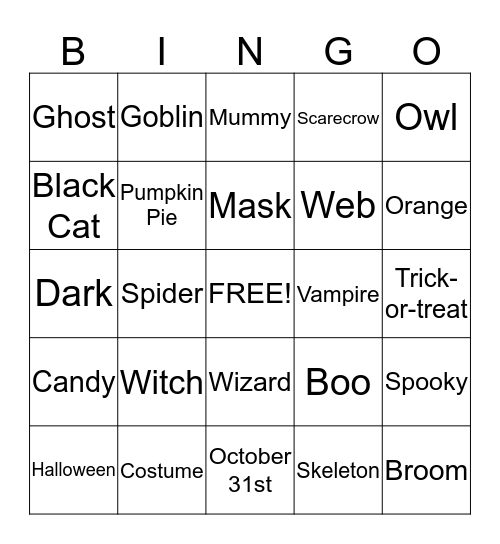 Halloween Bingo Card
