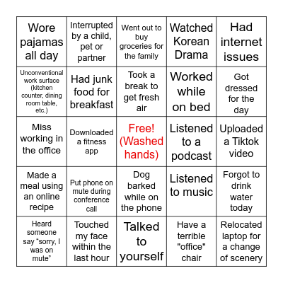 WFH BINGO Card