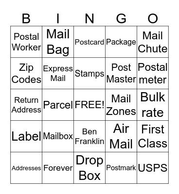 Postal Service  Bingo Card