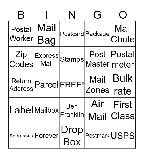 Postal Service  Bingo Card