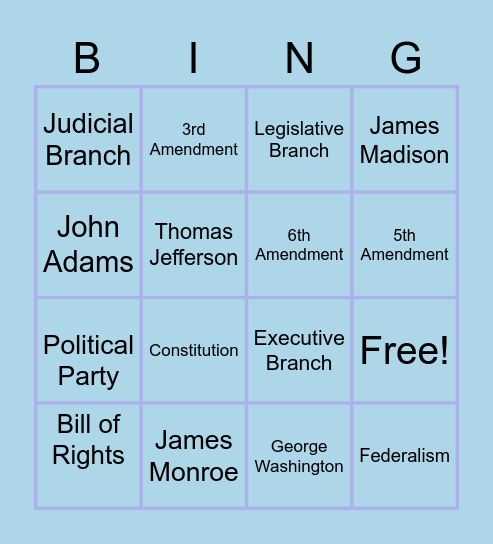 Early U.S. Government Bingo Review Bingo Card