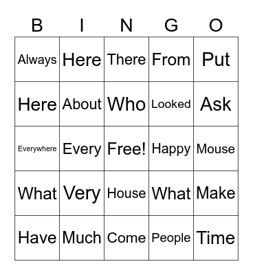 Hazel's Sight Words Bingo Card