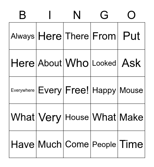 Hazel's Sight Words Bingo Card