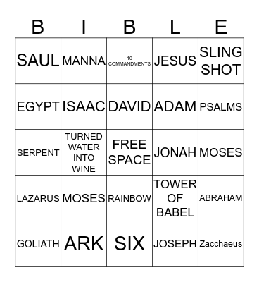 BIBLE TRIVIA Bingo Card