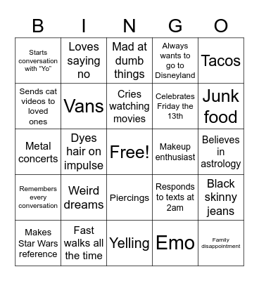 Erica bingo Card