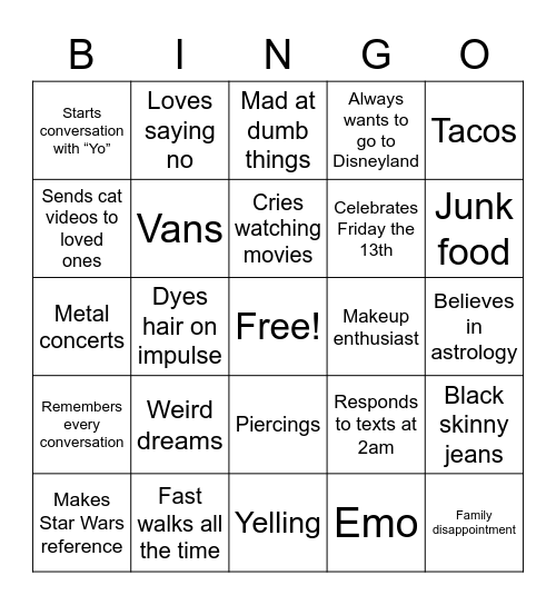 Erica bingo Card