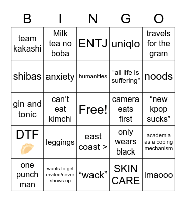Yeseul Bingo Card