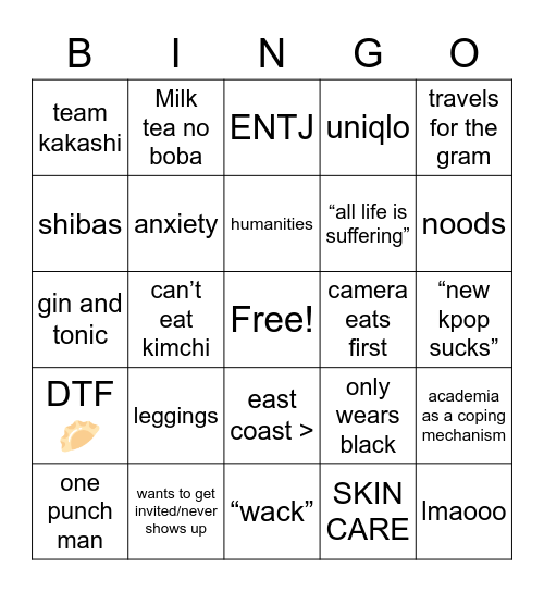 Yeseul Bingo Card