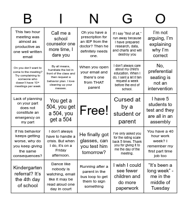 School Psych Bingo Card