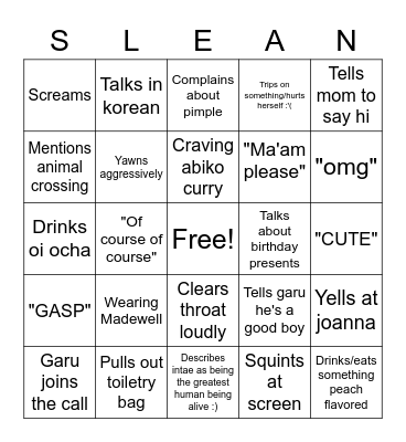 Slean Bingo Card