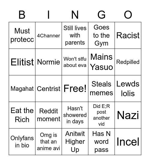 Anitwitter Bingo Card