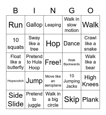 Foundation-2 Movement Skills Bingo Card