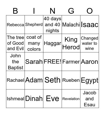 Bible Bingo Game 1 Bingo Card
