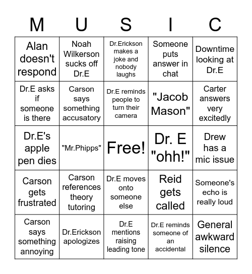 Music Theory Bingo Card
