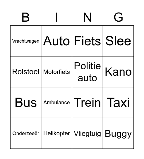 Vervoermiddelen Bingo Card