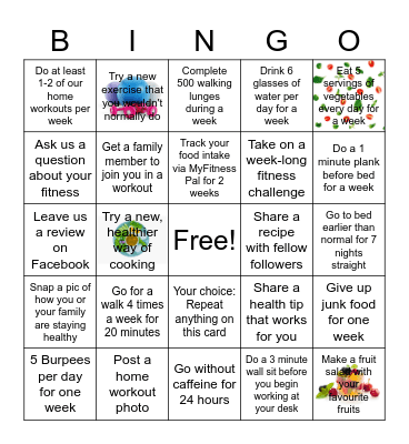 Health and Wellbeing Bingo Card