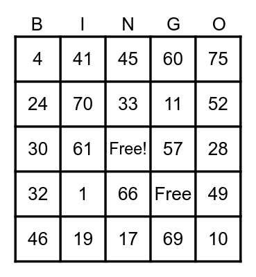 Abigail's Big Bingo Night Bingo Card