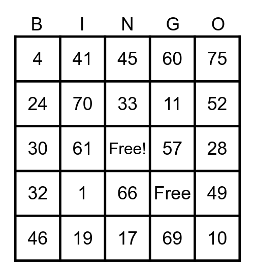 Abigail's Big Bingo Night Bingo Card