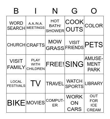 LEISURE BINGO Card