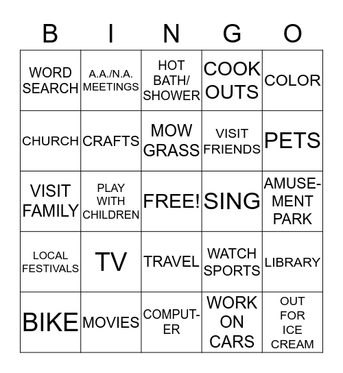 LEISURE BINGO Card